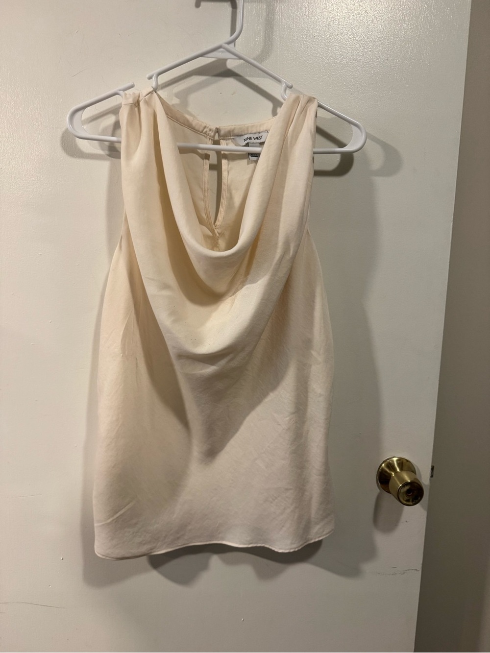 Off-White Sleeveless Nine West Blouse Elegant Draped Cowl Neckline Size XL